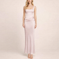 Robe longue en satin drapée à la taille, corset élégant et sexy pour femmes, tendance et de haute qualité, idéale pour les soirées et les fêtes.
