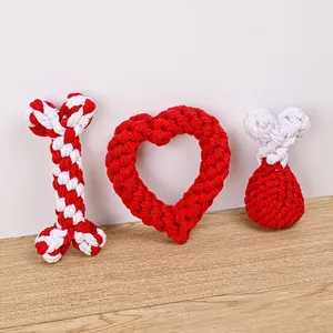 Creative Pet Toys New Year Gifts Dog Bone LOVE Heart Chicken Leg Toy For Dogs Food Fruits Rope Chew Toys For Pets Handmade