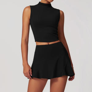 Grosir pakaian yoga kustom untuk olahraga golf pakaian olahraga rok pinggang tinggi dan set atas set tenis wanita - Product Image 2