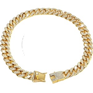 Luxury <strong>Tactical</strong> 15mm Diamond Gold Silver <strong>Dog</strong> <strong>Collar</strong> Solid Metal Cuban Link Chain with Alloy Jewelry Accessories - Product Image 2