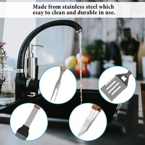 Ensemble d'ustensiles de barbecue en acier inoxydable avec manche en bois, kit d'outils de grillade résistant à la chaleur, facile à nettoyer pour la cuisson en extérieur - Product Image 6