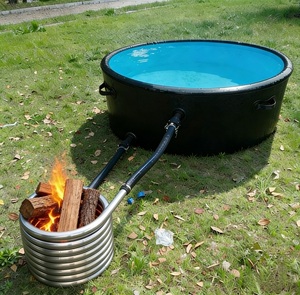 Portable Drop Stitch Inflatable Wood Fire Hot Tub with Stainless Steel Coil Heater Collapsible Spa Tub for Outdoor Camping - Product Image 3