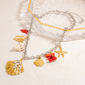 Collier pendentif étoile de la série Ocean, en alliage de zinc plaqué or 18 carats, pour femmes, bijoux de fête - Product Image 3