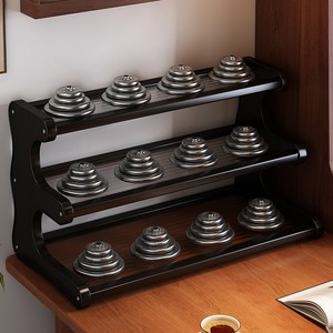 Support à tasses de bureau à 3 niveaux en panneau artificiel noir, organisateur de rangement multicouche pour comptoir de cuisine, salon ou bureau - Product Image 1