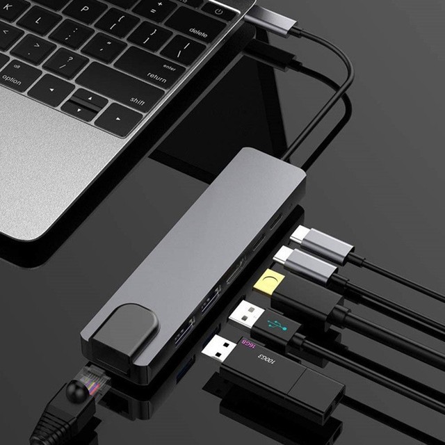 6 in 1 USB C Hub with 4K for HD MI RJ45 LAN PD Power 3.0 USB TYPE C