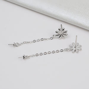 <b>Handmade</b> S925 Silver & 7-12 Pearl Lucky Grass <b>Earrings</b> Korean Edition DIY Female Studs with Empty Support Fashion Accessories - Product Image 5