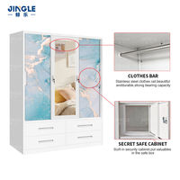 Armoire moderne en acier à 3 portes coulissantes pour vêtements avec miroir et tiroir, placard métallique pour chambre à coucher avec clé, Lemari Pakaian