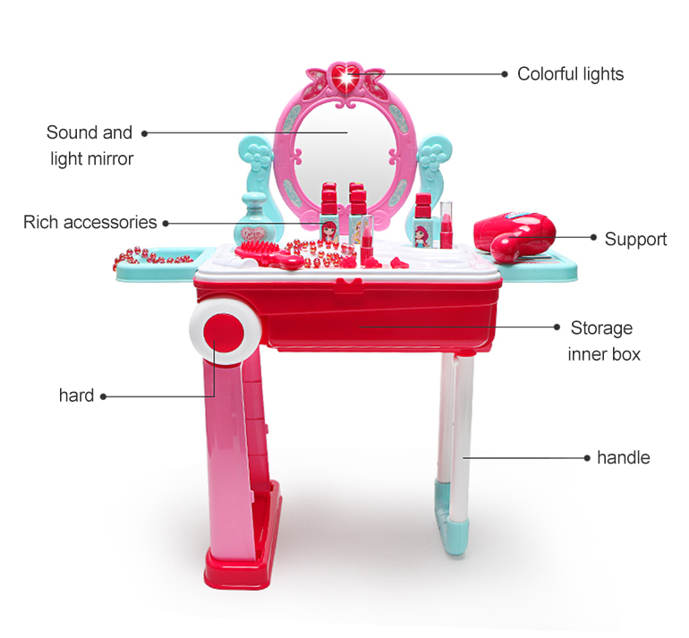 Fashion suitcase kid beauty toy princess pretend makeup toy dresser set