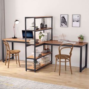 Escritorio de Estudio Grande de Madera Maciza de Arce con Estantería para Libros, Escritorio para <span class=keywords><strong>Trabajar</strong></span> <span class=keywords><strong>desde</strong></span> <span class=keywords><strong>Casa</strong></span>, Estación de Trabajo Moderna - Product Image 4