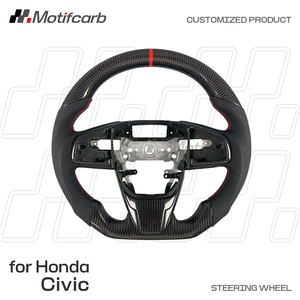 พวงมาลัยคาร์บอนไฟเบอร์แบบกำหนดเองพร้อมหุ้มหนังแบบเจาะรู สำหรับ Honda Civic 10th Si Type R FK8 CR-V ปี 2016-2021 - Product Image 2