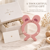 Anneau de dentition pour bébé en silicone, motif animal mignon, facile à saisir, oreilles texturées, pieds autoportants, qualité alimentaire, conception sans couture, vente en gros OEM