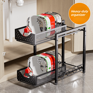 Rack de Collection de bouteilles d'épices en métal noir Pull Out Rack de tiroir de salle de bain <span class=keywords><strong>Panier</strong></span> en maille Organisateur <span class=keywords><strong>coulissant</strong></span> robuste - Product Image 5