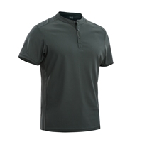 Kaus pria kasual taktis, kaus pria lengan pendek, spandeks Solid, poliester, Kaos Kerah O, nyaman, stok tersedia