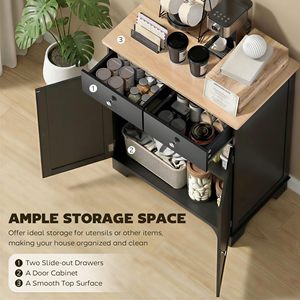Armoire de rangement de cuisine en bois noir SENYU avec 2 tiroirs et 2 portes, chariot de bar à café pour salle à manger - Product Image 4