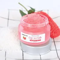 Exfoliant hydratant pour les lèvres rose, étiquette privée, naturel, biologique, sucre végétalien, fraise, exfoliant pour les lèvres