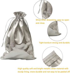 Pochettes à bijoux en organza satiné doré robustes 5"x7" avec cordon de serrage et poignée en corde pour cadeaux de mariage, de fête, de Noël, de bonbons - Product Image 5