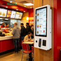 Kiosque de commande en libre-service mural de 18,5 à 43 pouces, terminal de paiement, écran LCD, imprimante thermique POS, lecteur de code QR pour restaurant