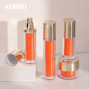 Orange Replacement Inner Plastic Cosmetic Packaging Set Cosmetic Containers Airless Pump Bottle Skincare Cream Jar Toner Bottle