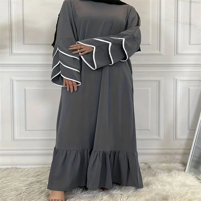 Klaar Voor Voorraad Moslim Abaya Zuidoost Aziatische Mode Dames Geplooide Losse Zoom Moslim Mode Jurk Voor Vrouwen