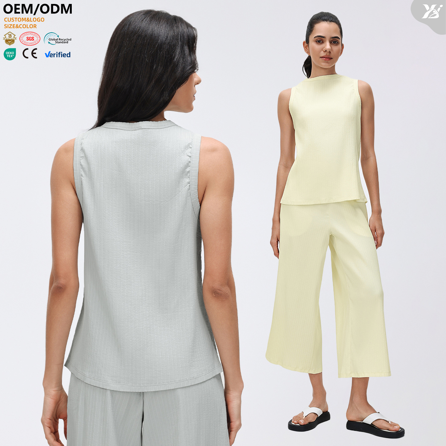 XW-D26020 Breathable Quick Dry Solid Pattern Fitness Gym Slightly Loose H-line Bound Round Neckline Sleeveless Tops for Women