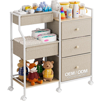 Chariot de rangement multifonctionnel grande capacité pour chambre de bébé avec tiroirs en tissu roulants, organisateur de couches, roues incluses, marque OEM