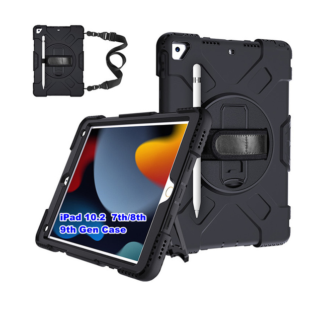360 Rotating Hand Strap Kickstand Customized Silicone Tablet Case for Ipad 10.2 9th 8th 7th Generation Tablet Case
