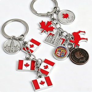 Canadian Flag Maple <b>Leaf</b> Keychain Zinc Alloy Metal Souvenir Gift with Coin and Building Charms - Product Image 4