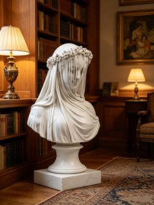 <span class=keywords><strong>Escultura</strong></span> Artística Natural <span class=keywords><strong>en</strong></span> Mármol Blanco de Tamaño Real: Busto de Dama Velada, de Giovanni Strazza, Tallado <span class=keywords><strong>en</strong></span> Piedra de la Virgen Velada - Product Image 1