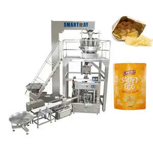 Chaîne de production rotative automatique de casse-croûte pesant l'emballage de scellage Machine d'emballage rotative de chips de pomme de terre de sac de fermeture éclair avec azote