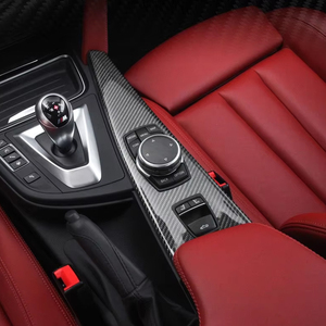 Para BMW <span class=keywords><strong>Serie</strong></span> <span class=keywords><strong>4</strong></span> F33 Convertible 2014-2020, embellecedor de fibra de carbono para la consola central, pomo de cambio de marchas, pomo multimedia, adhesivo decorativo interior - Product Image 1