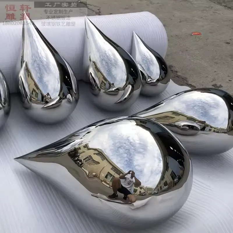 Factory Custom Large Metal Crafts Tears Stone Sculpture Mirror Polished Stainless Steel Tears Sculpture Wedding Decoration