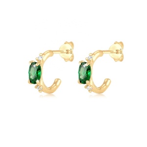 Boucles <span class=keywords><strong>d</strong></span>'oreilles créoles en <span class=keywords><strong>argent</strong></span> sterling 925 plaqué or 14k 18k avec zircon vert, nouvelle mode personnalisée Maimang, bijoux fins pour femmes - Product Image 2