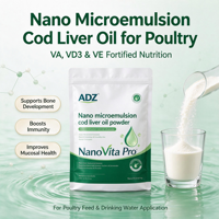 Nano-microémulsion d'huile de foie de morue en poudre VA D3 E, additif alimentaire pour poulet, porc, bovins, ovins, poudre de vitamine AD3E