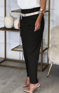 <span class=keywords><strong>Pantalon</strong></span> plissé asymétrique taille haute pour femme avec ceinture, coupe ajustée, style décontracté et tendance - Product Image 2