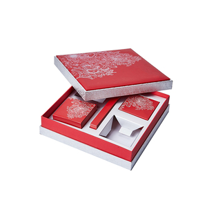 Custom design printed luxury paper pink gold stand box for Chinese mooncake