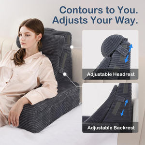 Coussin de lecture et de soutien dorsal <span class=keywords><strong>réglable</strong></span> avec dossier en mousse multi-densités zonée <span class=keywords><strong>pour</strong></span> un soutien ciblé, poches latérales, <span class=keywords><strong>pour</strong></span> <span class=keywords><strong>lit</strong></span> et chaise - Product Image 5