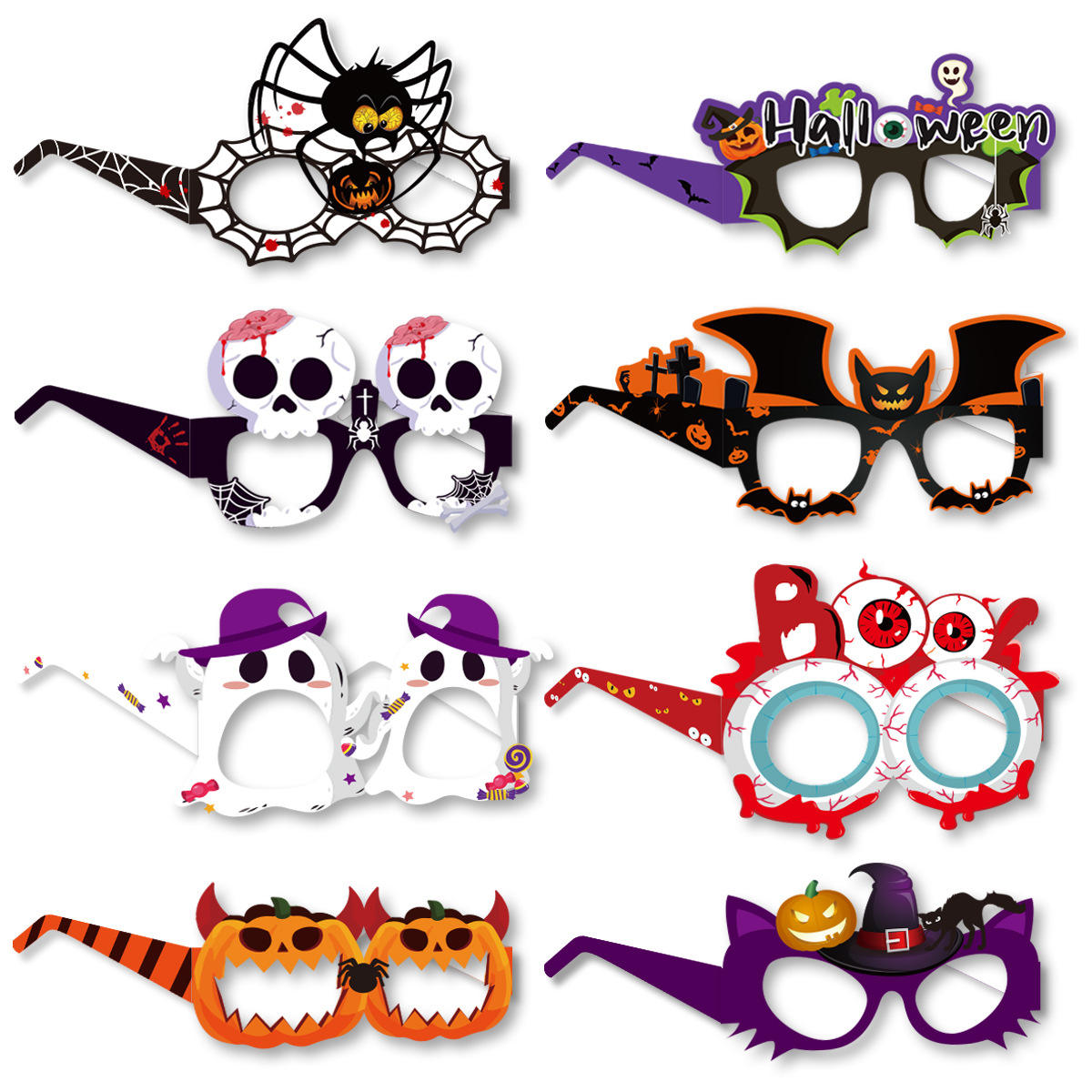 In Stock 8PCS Cartoon Paper Halloween Glasses Ghost Festival Prom