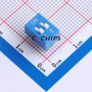 HX 2.54-2P CJPB-L DIP Switch DIP Switch Flat Toggle, Raised Type Single Pole Single Throw 2 PC Pin - Product Image 1