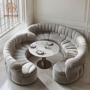 Tavolo Rotondo in Marmo per Ristorante, Tavolo Semicircolare per Caffetteria, Set di Arredi con Sedute per Bar - Product Image 1