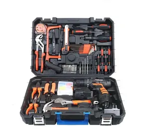 Stock electrical tool kit home box 28pcs 35pcs 92pcs lithium electric tool set professional car tools set with plastic case