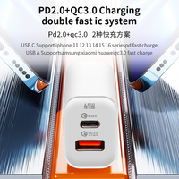 Chargeur mural de haute qualité 45W 2 ports Type-C QC3.0 PD Charge rapide pour iPhone 16 15 pour Huawei pour Samsung pour Xiaomi Ordinateur portable