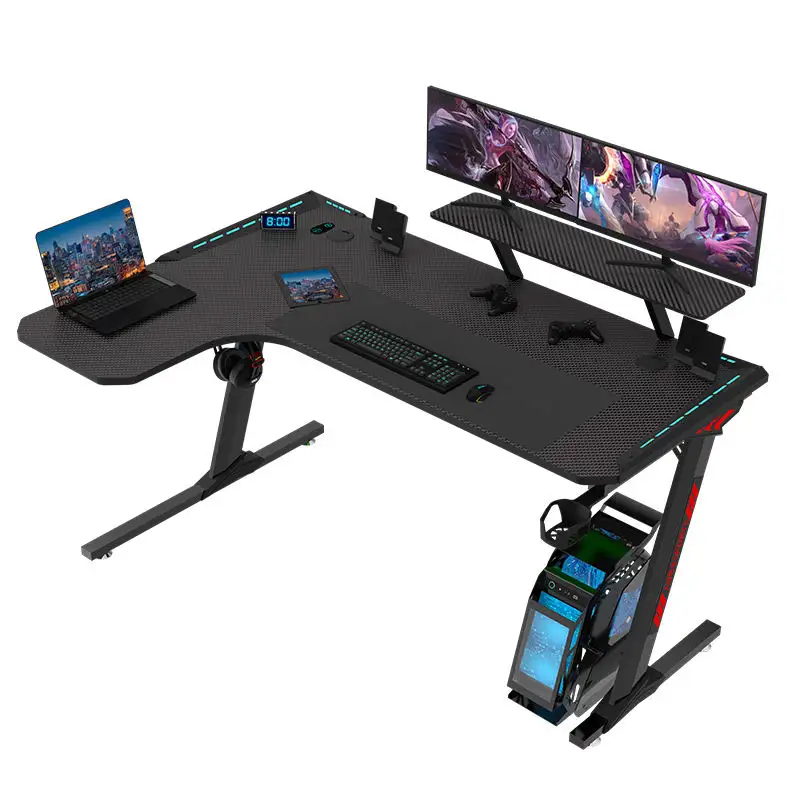 Professional Ergonomic Rgb Led L Shaped Office Study Height Adjustable Writing Racing Gaming Pc Computer Table Desk For Pc Gamer