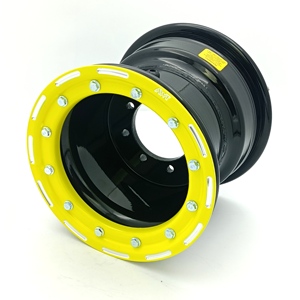 Rines Beadlock de Aluminio 9X8 para Carreras de ATV UTV <span class=keywords><strong>Raptor</strong></span> <span class=keywords><strong>700</strong></span> Banshee 350 YFZ450 450r LTZ400 con Aro Amarillo Fluorescente Fresado - Product Image 1