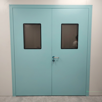 Portes battantes doubles pour salle blanche avec panneaux de vision en verre trempé teinté pour atelier électronique et semi-conducteurs