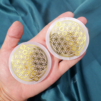 Plaque ronde en sélénite naturelle pour la recharge des 7 chakras, artisanat en cristal, équilibrage énergétique, tranche polie, décoration d'intérieur, vente en gros