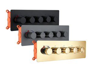 Miscelatore Doccia a Parete Nascosto in Ottone Grigio Antracite Spazzolato Oro con 4 Vie di Uscita e Funzione Deviatore, Flusso Controllabile - Product Image 1