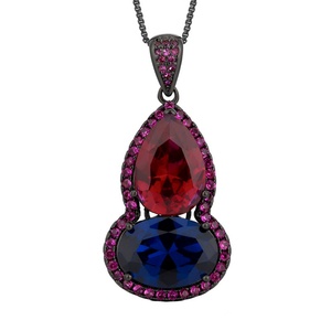 Collier de haute qualité pour femme, pendentif gourde imitation rubis 10*14mm, en cuivre écologique plaqué or noir, inaltérable - Product Image 1