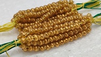 Perles de verre rondes côtelées dorées Conifer sur fil en boîte, certifiées pour la fabrication de bijoux, style commercial métallique, pour colliers et bracelets