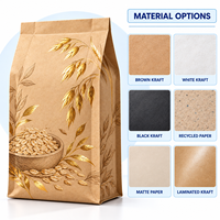 Sachet personnalisé en papier kraft sans fenêtre, scellé sur huit côtés, pour flocons d'avoine, avec marquage à chaud, pour la vente au détail et en gros