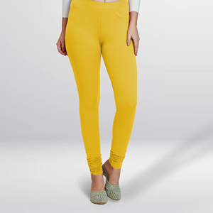Soft Stretchable Yellow Cotton <b>Leggings</b> for Women Full Length <b>Slim</b> Fit Comfortable Daily Wear Trousers - Product Image 1